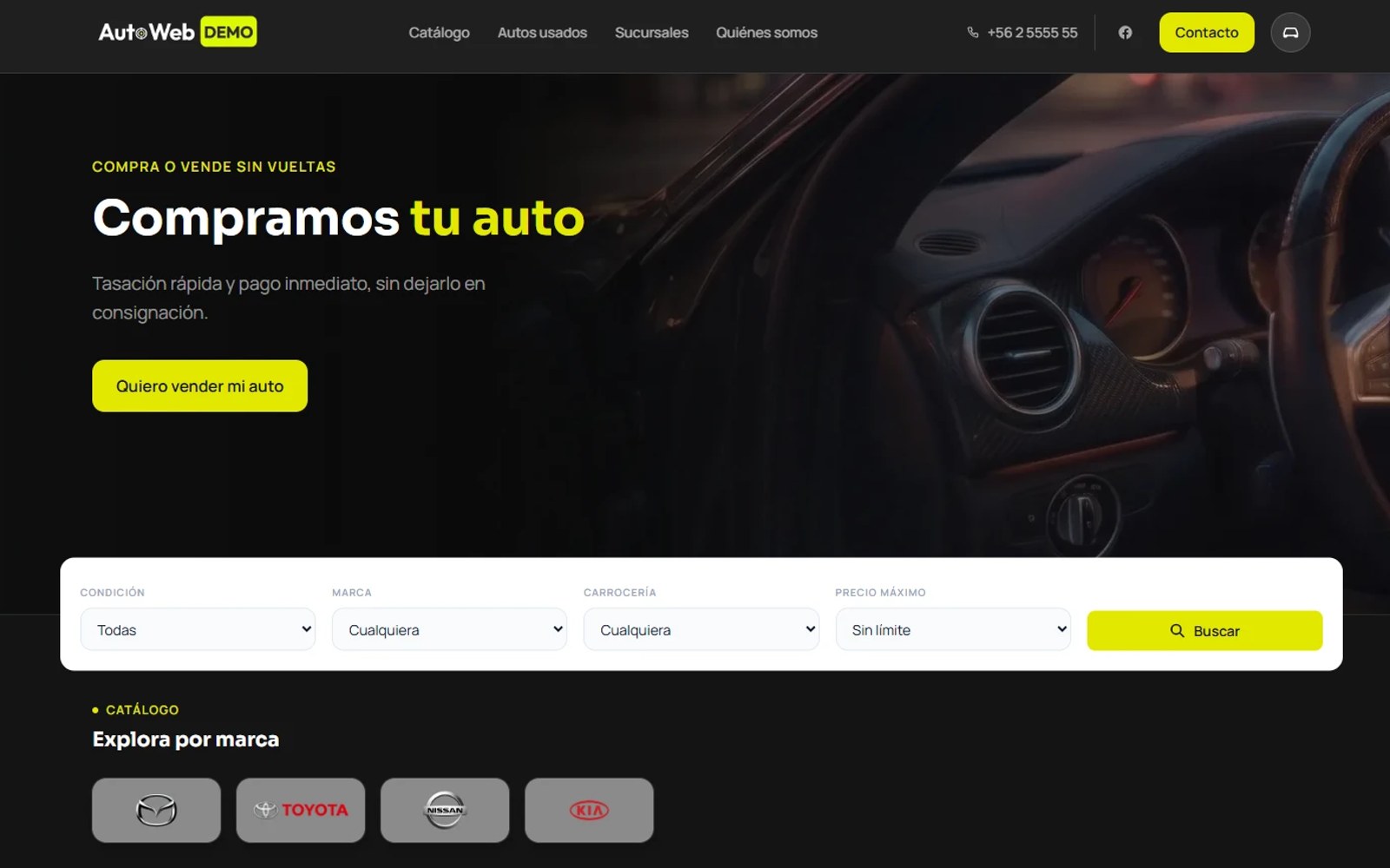 Captura del catálogo de autos en escritorio
